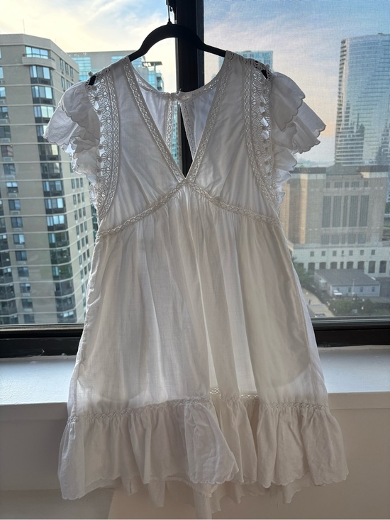 Anthropologie Dresses & Skirts - Anthropologie White Ruffled Babydoll Lace-Trim Mini Dress